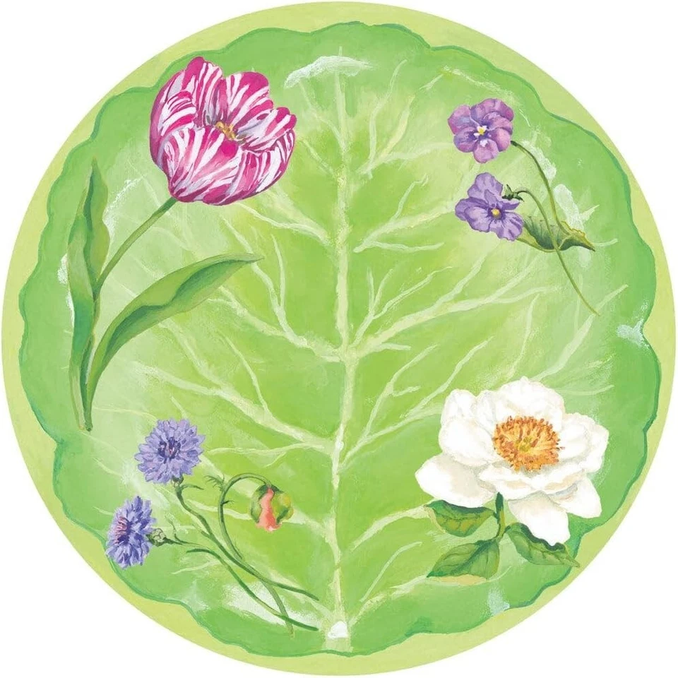 Caspari Round Paper Dinner Plates, Floral Majolica - 2 Packs (18410DP) - Image 1 of 3