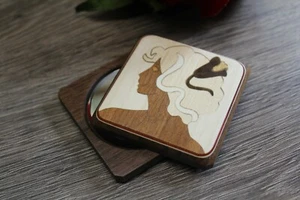 Cartera Espejo Compacto Doble Espejo Bolsillo Marquetería Incrustación Mujeres Hecha a Mano en EE. UU. - Imagen 1 de 3