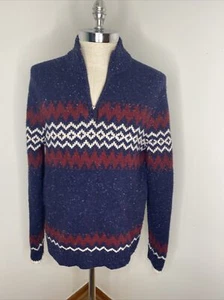 Boden Men’s 1/4 Zip Sweater Sz M NAvy Blue Maroon Nordic Wool Pull Over Jumper - Picture 1 of 7