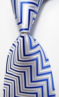 New Classic Striped Blue White JACQUARD WOVEN 100% Silk Men's Tie Necktie