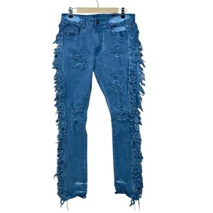 NEW Smoke Rise Stacked Flare Fit Jeans Mens 32x36 Fringe Sides Distressed NWT - Picture 1 of 11