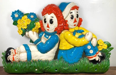 Винтажный настенный пластиковый декор Raggedy Ann & Andy 1977 Bobbs Merrill 22 дюйма - Изображение 1 из 4