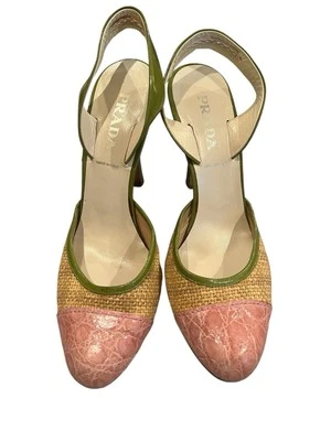 Prada Pink Crocodile Cap Toe woven slingback Size EU 37 - Image 1 of 4