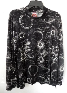 Johnny Was top XL black celestial print ~ Mina mock neck - stretch jersey NWT - Picture 1 of 10