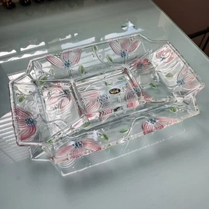 Vintage Crystal Floral Glass Centerpiece Decorative Plate Tray Platter 15" x 10" - Picture 1 of 7