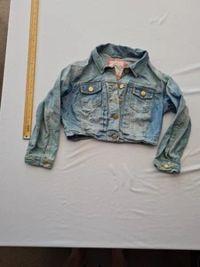 Ladies Denim Jacket Denim Co Size 10 Cropped Long Sleeve Button Front Blue 31179 - Picture 1 of 15