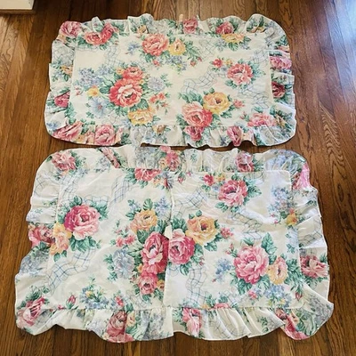 Lote de 2 fundas de almohada J.C. Penney King borde floral con volantes cabaña romántica Foto 1 de 4