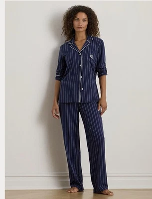 Conjunto de pijama jersey de algodón a rayas Lauren Ralph Lauren negro disponible talla M y L Foto 1 de 4