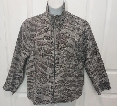 ZENERGY by CHICO'S Black Gray Snake Print High Low Neck Zip Front Jacket 2 - Image 1 of 4