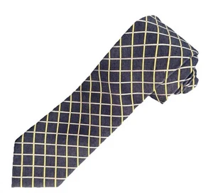 Club Room Silk Cotton Blend Blue Gold White Plaid Hatch Men's Neck Tie 3x59 in - Picture 1 of 5