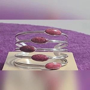 RARE Jay King Sterling Silver 5 Stone Oval Thulite Cuff Bracelet 7-1/4" - Picture 1 of 8