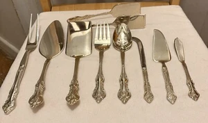 9 Piece Server Set RSVP Flatware Gold Electroplate Floral RXV2 Fork Spoon & More - Picture 1 of 9