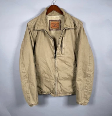 Chaqueta forrada de sherpa de lona American Eagle Outfitters adulto grande marrón con cremallera Foto 1 de 4