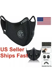 2x Reusable Face Mask with Air Breathing Port Valve + 2 FREE PM2.5 Carbon Filter - Picture 1 of 11