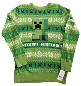 Minecraft Creeper Green Winter Sweater (Boys Size XL) Christmas Holiday NWT - Picture 1 of 10