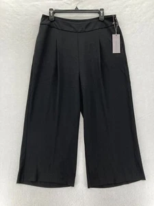 JLO Jennifer Lopez Pants Women's 14 Black Stretch Fabric Wide Leg Cropped NWT - Picture 1 of 13