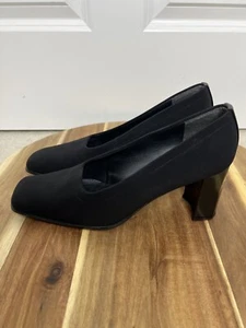Stewart Weitzman Womens Black Canvas Square Toe Block Heel Pump Shoe Size 9.5 B - Picture 1 of 13
