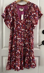 New By Anthropologie Ruffle Dress Flutter Short Sleeve Leopard Sz M NWT $138 - Picture 1 of 4