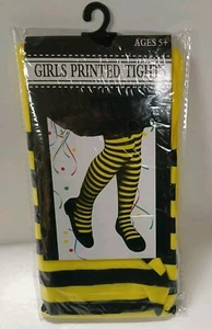 Girls Yellow with Black Strips Print Halloween Tights Costume NEW Age 5+ - Picture 1 of 2