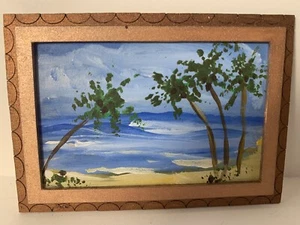 Originalgemälde Maßstab 1:12 Puppenhaus Miniaturen Kunst Strand Palmen M Lyall A - Bild 1 von 3