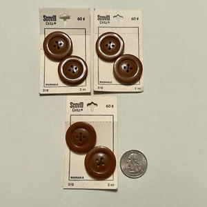 Scovill Dritz Buttons On Cards Brown 6 Total NOS Made In Holland 319 VTG 1 1/8” - Picture 1 of 6