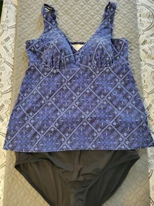 Swimsuit 2 pc Cactique 20W blue print adj straps molded cups briefs have tags - Picture 1 of 10