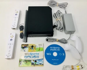 Nintendo Wii Video Game Console With Wii Sports Black System Bundle Controllers - Picture 1 of 8