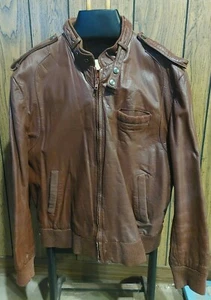 vintage leather jacket 80s Rapago Racer Cafe brown med rugged long sleeve - Picture 1 of 8