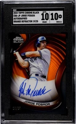 2022 年 Topps Chrome 黑色 Jorge Posada 橙色 /25 SGC 10 / 签名 10 纽约洋基队 — 第 1/2 张图片