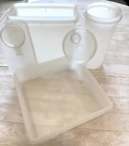3 Clear Tupperware - Cereal Keeper 371-2 & Cylinder 471-2 w/Lids, 514-1 Square - Picture 1 of 20