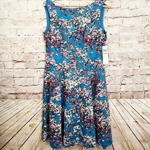 Maggie London Womens Floral Sleeveless Garden Dress Size 14 Petite Blue NWT - Picture 1 of 5