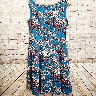 Maggie London Womens Floral Sleeveless Garden Dress Size 14 Petite Blue NWT - Image 1 of 4