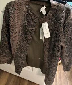 Chico's Jacket Kimberly Reversible Leather Animal Snake Print Sz 2 - Picture 1 of 6