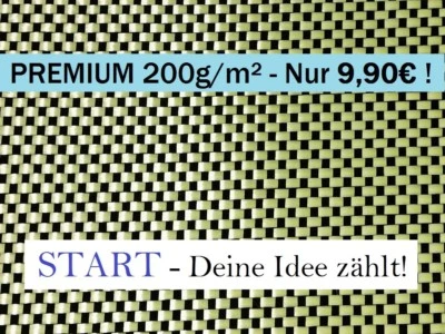 Z-COMPOSITE START - Premium-Hybridgewebe 200g/m², Carbon-Kevlar, Aramid Z-HGH-Plain200 0,3qm