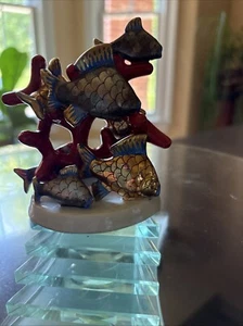 HEREND HUNGARY,CORAL With School Of Fish ,FISHNET FIGURINE, Rare - Picture 1 of 9