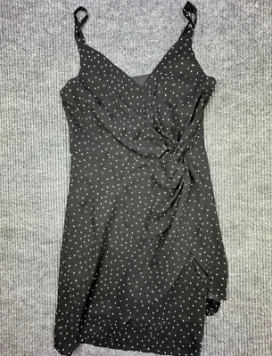 Vestido Lulus Feminino Pequeno Preto Bolinhas Mini Chiffon Zíper Alça de Espaguete Forrada - Imagem 1 de 4