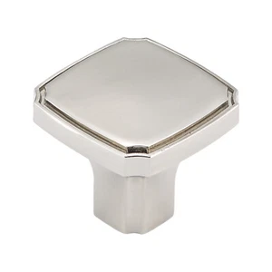 Transitional Square 1-3/8" Nickel Kitchen Home Metal Cabinet Door Drawer Knob - Picture 1 of 3