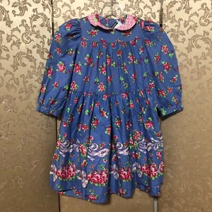 Mousefeathers Vintage Blue Pink Floral Roses Shabby Chic Dress Size 5 - Picture 1 of 5