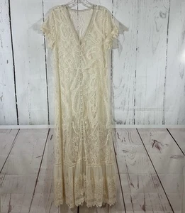 Torrid Lace Maxi Dress 0X L Ivory Sheer Vintage Bride Victorian Romantic Fairy - Picture 1 of 20