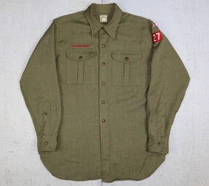 Vintage 1970s BSA Boy Scouts Wool Uniform Shirt Men’s L USA Made Scout 27 Patch - Picture 1 of 12