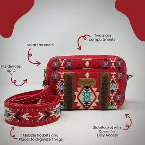 Small Red Wrangler Aztec Crossbody Bag Boho Western Purse for Women - Picture 1 of 5
