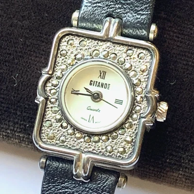 Reloj Gitano Y2K Mujer Analógico Tank Tono Plateado Marcasita Cuadrado Esfera Circular Foto 1 de 4