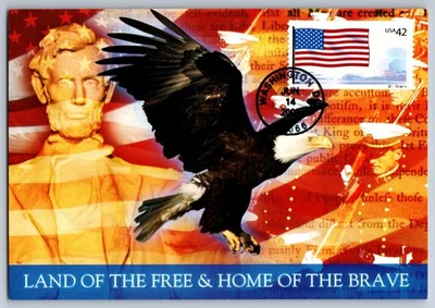 #4273 Flags of our Nation US Flag FDC Maxi Card Lincoln & Bald Eagle! - Image 1 of 2