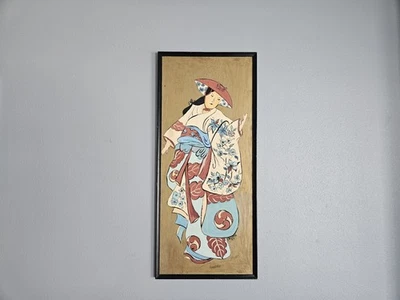 29x12,75 Original De Colección MCM Óleo A Bordo De Una Chica Geisha Artista Firmado Y Fechado Foto 1 de 4