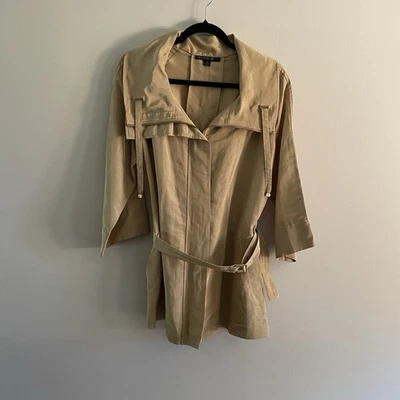 Gabardina corta Lafayette 148 para mujer 10 mezcla de lino manga 3/4 capucha cuello cinturón Foto 1 de 4