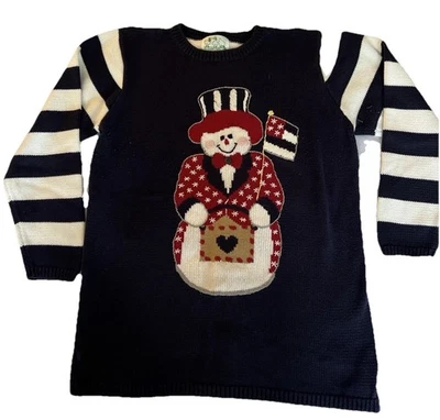 Suéter Quacker Factory Para Mujer Talla Pequeña Vacaciones Muñeco de Nieve Patriótico EE. UU. Foto 1 de 4