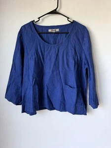 Top túnica FLAX 100 % lino para mujer azul manga larga azul talla pequeña - Imagen 1 de 8