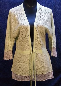 Cárdigan de ganchillo Nic + Zoe grande verde topo y lima nuevo sin etiquetas - Imagen 1 de 8