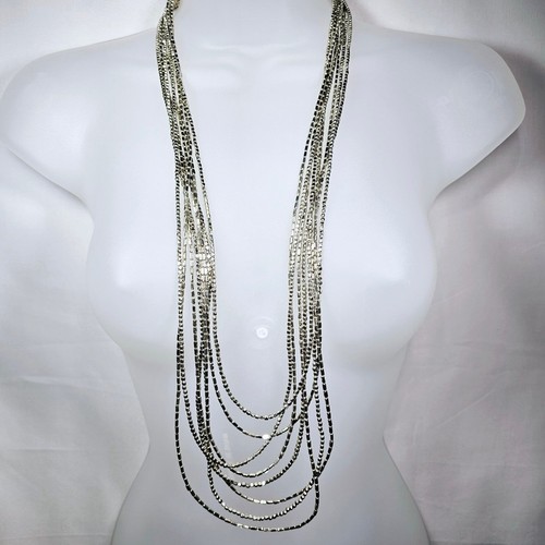 VETEMENTS Collana Discoteca Passerella Anni 70 Tono Argento Maglione Multistrato Elegante Estate 30"