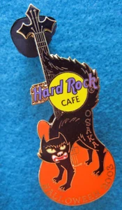 OSAKA HALLOWEEN BLACK DEMON CAT ORANGE CROSS HEAD GUITAR 2003 Hard Rock Cafe PIN - Picture 1 of 1